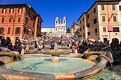 Italien, Latium, Rom, von der UNESCO zum Weltkulturerbe erklärtes historisches Zentrum, Piazza di Spagna (Spanische Treppe), Trinita dei Monti-Treppe (Dreifaltigkeit der Berge)