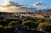 Italy, Tuscany, Florence, historic centre listed as World Heritage by UNESCO, Piazzale Michelangelo, general view of Florence