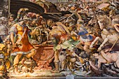 Italy, Tuscany, Florence, historic centre listed as World Heritage by UNESCO, piazza della Signoria, Palazzo Vecchio, sala delle udienze, the auditorium, large fresco painted by Francesco Salviati depicting the episodes of the life of General Marco Furio Camillo
