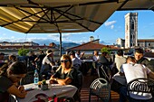 Italy, Tuscany, Florence, historic centre listed as World Heritage by UNESCO, Piazza Republica, Terrazza Rinascente, rooftop terrace