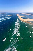 France, Gironde, Bassin d'Arcachon, aerial view of the pass between Cap Ferret and Banc d'Arguin (aerial view)