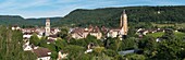 France, Jura, Arbois, panoramic view of the city in its setting vineyard