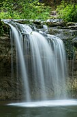 France, Jura, the site of the waterfalls of the Herisson, the blue Gour