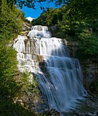 France, Jura, Frasnois, the waterfall of the range on the torrent of the Herisson