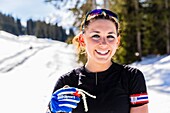 France, Savoie, Méribel, Massif of the Vanoise, Tarentaise valley, Lilou in skating