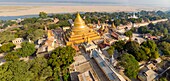 Myanmar (Burma), Mandalay region, Bagan listed as World Heritage by UNESCO Buddhist archaeological site, Nyaung U, Shwezigon pagoda (aerial view)