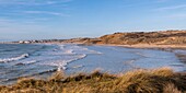 France, Pas de Calais, Opal Coast, Ambleteuse, the Slack dunes near Ambleteuse (Opal Coast), view of Ambleteuse and its fort Vauban