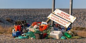 France, Somme, Bay of Somme, La Molliere d'Aval, Cayeux sur Mer, Macro waste picked up by the strollers on the pebble cord