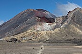 Neuseeland, Nordinsel, Waikato-Region, Tongariro-Nationalpark, Beschriftung Unesco-Welterbe, Vulkane Tongariro und Ngauruhoe