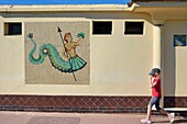 Frankreich, Calvados, Pays d'Auge, Deauville, Einrichtung der Pompejanischen Bäder im Art-déco-Stil am Rande der Badekabinen am Strand