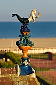 France, Calvados, Pays d'Auge, Deauville, Normandy Barriere Hotel, finial (hip-knob) representing Poseidon, typical on the rooftops of the Pays d'Auge