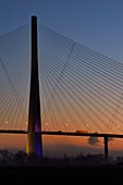 France, between Calvados and Seine Maritime, the Pont de Normandie (Normandy Bridge) at dawn, it spans the Seine to connect the towns of Honfleur and Le Havre