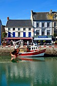 France, Calvados, Cote de Nacre, Port en Bessin, trawler in the fishing port