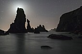 France, Morbihan, Belle-Ile, Bangor, Needles of Port-Coton by night