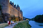 France, Morbihan, Josselin, canal street on a summer evening