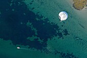 France, Morbihan, Ile-d'Arz, aerial view of a balloon over the Gulf of Morbihan