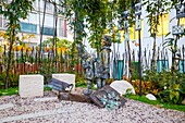 France, Paris, Grenelle district, rue Nelaton, Memorial Garden of the Children's Vel'd'Hiv, on the site of the former Velodrome d'Hiver, in memory of the raid on 16 and 17 July 1942, the largest arrest of Jews in France during World War II