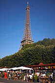 France, Paris, Banks of the Seine, Terrace of the Marine Bar and the Eiffel Tower