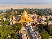 Myanmar (Burma), Mandalay region, Bagan Buddhist archaeological site, Nyaung U, Shwezigon pagoda (aerial view)