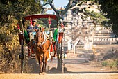 Myanmar (Burma), Mandalay region, Buddhist archaeological site of Bagan listed as World Heritage by UNESCO, cariole on horseback to visit the site