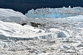 Greenland, West Coast, Disko Bay, Ilulissat, icefjord listed as World heritage by UNESCO that is the mouth of the Sermeq Kujalleq Glacier (Jakobshavn Glacier)