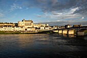 Frankreich, Indre et Loire, Loire-Tal (UNESCO-Welterbe), Amboise, Schloss Amboise, das Schloss von Amboise vom Dile d'Or über der Loire