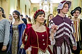 France, Indre et Loire, Loire valley listed as World Heritage by UNESCO, Tours, party hall at the City Hall, Renaissance ball in costume