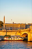 France, Paris, area listed as World Heritage by UNESCO, the banks of the Seine, the bridge and the Place de la Concorde with the obelisk