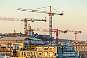 France, Paris, general view with construction cranes and the Sacred Heart
