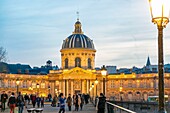 France, Paris, area listed as World Heritage by UNESCO, the Pont des Arts and the Institut de France