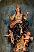 France, Corse du Sud, Piana labeled the Most Beautiful Villages of France, the Assumption church dated late 18th century, secondary altar, polychrome wood statue of the Virgin of the Assumption