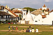 Sri Lanka, Southern province, Galle, Galle Fort or Dutch Fort listed as World Heritage by UNESCO, Sri Sudharmalaya Buddhist temple and All Saints' Anglican Church in the background