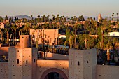 Morocco, High Atlas, Marrakech, Imperial city, Medina listed as World Heritage by UNESCO, one of the city ramparts gates and Royal Mansour Hotel entrance