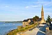 France, Finistere, Iroise Sea, Parc Naturel Regional d'Armorique (Armorica Regional Natural Park), Crozon peninsula, Landevennec, mouth of the Aulne river, 17th century Notre Dame church