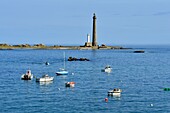 France, Finistere, Plouguernau, the Virgin Island in the archipelago of Lilia, the Virgin Island Lighthouse, the tallest lighthouse in Europe with a height of 82.5 meters