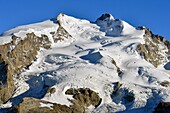 Schweiz, Kanton Wallis, Zermatt, Gornergrat (3100 m), Monte Rosa Gletscher und Monte Rosa (4634m)