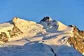 Schweiz, Kanton Wallis, Zermatt, Gornergrat (3100 m), Monte Rosa Gletscher und Monte Rosa (4634m)