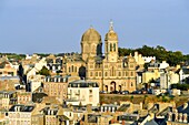 France, Manche, Cotentin, Granville, the Upper Town built on a rocky headland on the far eastern point of the Mont Saint Michel Bay, lower town and Saint Paul church