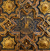 Spain, Aragon Region, Zaragoza Province, Zaragoza, the Palacio de la Aljaferia, the Aragon Parliament, listed as World Heritage by UNESCO, painted and ornamented ceiling of the throne room