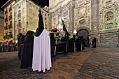 Spain, Aragon Region, Zaragoza Province, Zaragoza, Religious float being carried through the streets during Semana Santa, (Holy Week) celebrations, Church of Santa Isabel de Portugal