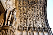France, Cote d'Or, Dijon, area listed as World Heritage by UNESCO, the Saint Michel church, porch