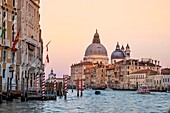 Italien, Venetien, Venedig auf der UNESCO-Liste des Weltkulturerbes, die Basilika Santa Maria Della Salute bei Sonnenuntergang