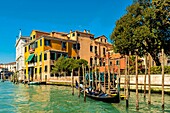 Italy, Veneto, Venice listed as World Heritage by UNESCO, a gondola moored in front of a villa in Venice