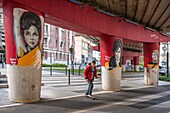 France, Isere, Grenoble, Cours Jean Jaures, fresco The Soul Sisters by the Grenoble artist Besss