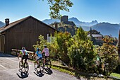 France, Savoie, Maurienne, on the largest bike trail in the world, the Chaussy Pass route or regularly passes the Tour de France, crossing the village of Chatel and the needles of Arves