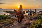 France, Haute Corse, Nebbio, Agriates desert, Anse de Peraiola, riders east of Ostriconi beach