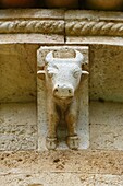 Italy, Tuscany, Val d'Orcia listed as World Heritage by UNESCO, Castelnuovo dell Abate, Montalcino, San'tAntimo cistercian abbey, close up of a capital