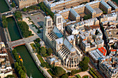 Frankreich, Paris, von der UNESCO zum Weltkulturerbe erklärtes Gebiet, Kathedrale Notre-Dame auf der Ile de la Cite (Luftaufnahme)