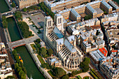 France, Paris, area listed as World Heritage by UNESCO, Notre Dame Cathedral on the Ile de la Cite (aerial view)