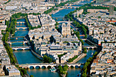 France, Paris, area listed as World Heritage by UNESCO, Notre Dame Cathedral on the Ile de la Cite (aerial view)